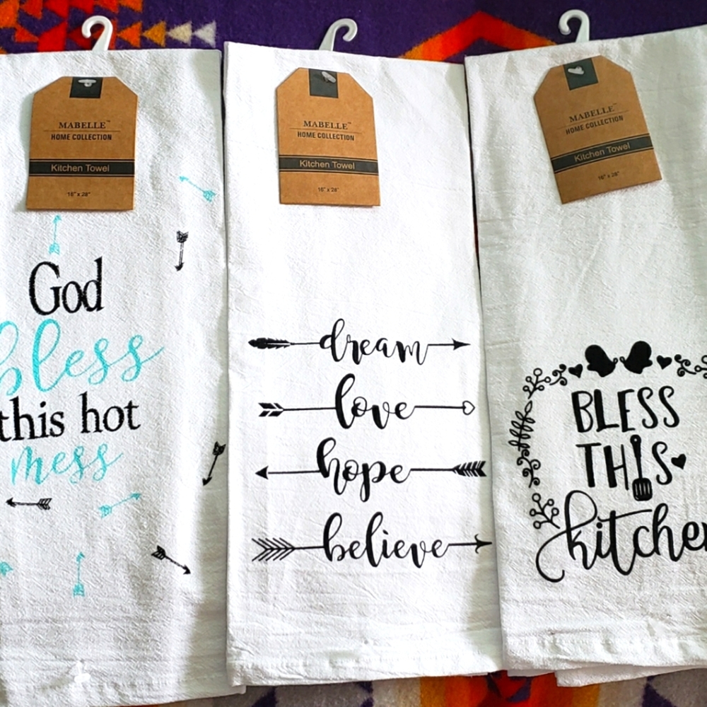 Mabelle Home Collection, set of 5, Cotton, Inspire Saying Kitchen Towels